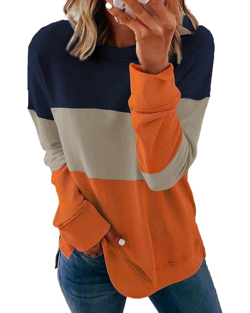 Womens Sweatshirt Long Sleeve CrewNeck Striped Pullover side split Tops A1-orange $16.20 Hoodies & Sweatshirts