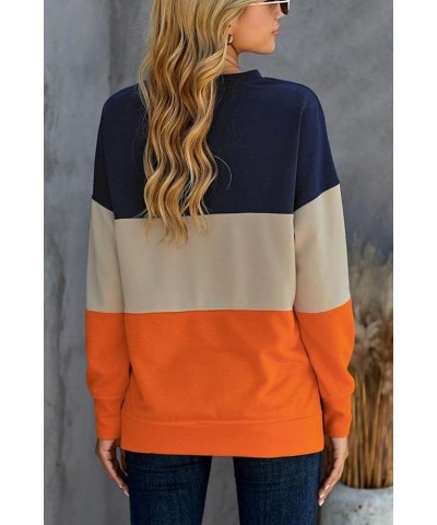 Womens Sweatshirt Long Sleeve CrewNeck Striped Pullover side split Tops A1-orange $16.20 Hoodies & Sweatshirts