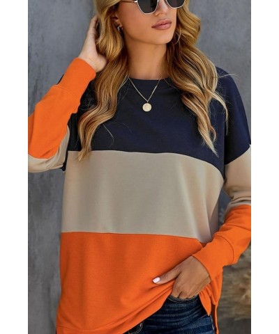 Womens Sweatshirt Long Sleeve CrewNeck Striped Pullover side split Tops A1-orange $16.20 Hoodies & Sweatshirts