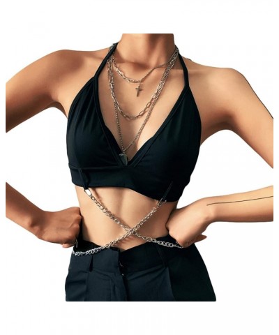 Women Lace Camisole Crop Top V Neck See Through Spaghetti Strap Cami Tank Top Patchwork Y2K E-Girl Shirt 4 Black $6.47 Tops