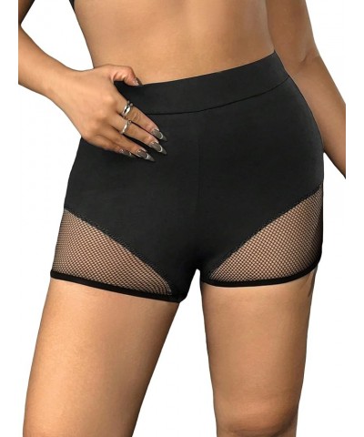 Women's Plus Size Mesh High Waist Ruched Shorts Party Skinny Fishnet Shorts Black $12.88 Shorts