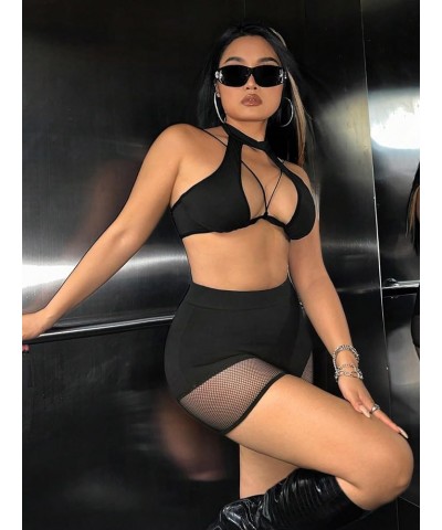 Women's Plus Size Mesh High Waist Ruched Shorts Party Skinny Fishnet Shorts Black $12.88 Shorts