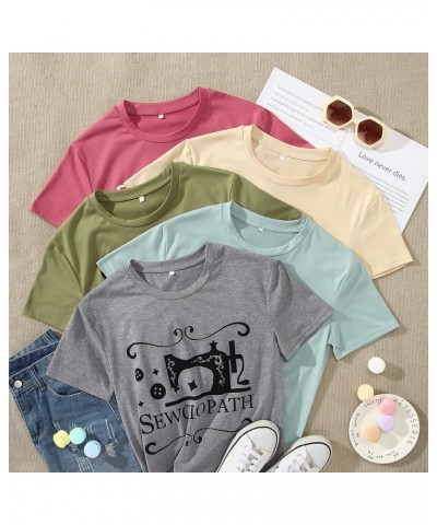 Women's Sewing Lovers T Shirt Sewciopath Graphic Tee Funny Sew Machine Top Round Neck Short Sleeve Casual Shirts Apricot $8.6...