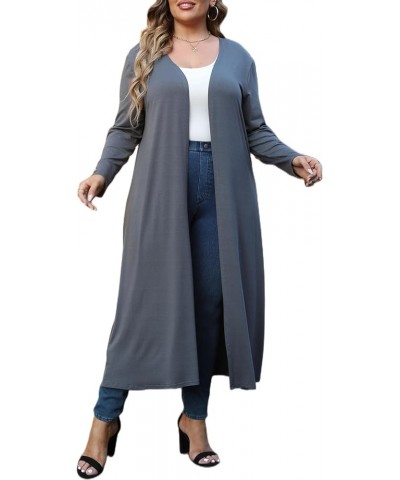 Women Plus Size Floor Length Open Front Drape Cardigan Lightweight Long Sleeve Maxi Duster 1X-5X Dark Gray $17.00 Sweaters