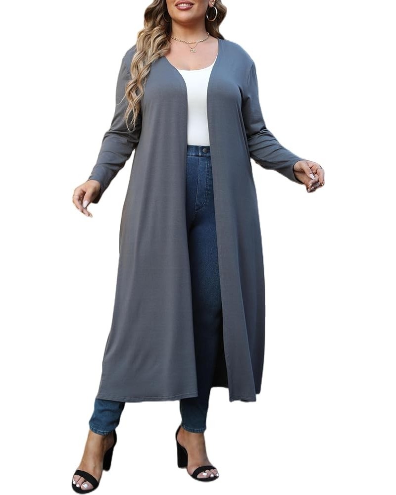 Women Plus Size Floor Length Open Front Drape Cardigan Lightweight Long Sleeve Maxi Duster 1X-5X Dark Gray $17.00 Sweaters