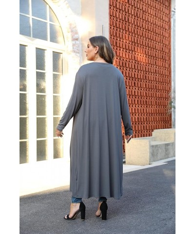 Women Plus Size Floor Length Open Front Drape Cardigan Lightweight Long Sleeve Maxi Duster 1X-5X Dark Gray $17.00 Sweaters