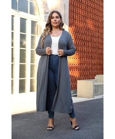 Women Plus Size Floor Length Open Front Drape Cardigan Lightweight Long Sleeve Maxi Duster 1X-5X Dark Gray $17.00 Sweaters