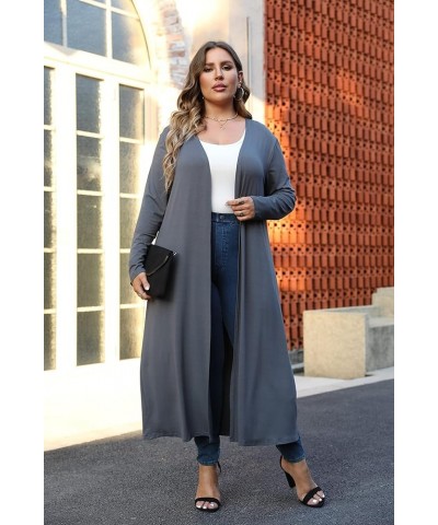 Women Plus Size Floor Length Open Front Drape Cardigan Lightweight Long Sleeve Maxi Duster 1X-5X Dark Gray $17.00 Sweaters