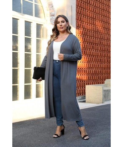 Women Plus Size Floor Length Open Front Drape Cardigan Lightweight Long Sleeve Maxi Duster 1X-5X Dark Gray $17.00 Sweaters