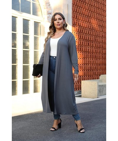 Women Plus Size Floor Length Open Front Drape Cardigan Lightweight Long Sleeve Maxi Duster 1X-5X Dark Gray $17.00 Sweaters