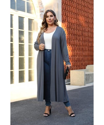 Women Plus Size Floor Length Open Front Drape Cardigan Lightweight Long Sleeve Maxi Duster 1X-5X Dark Gray $17.00 Sweaters