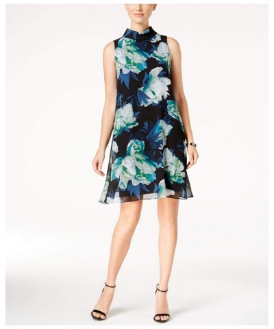 Women's Floral-Print Chiffon Shift Dress Black/Green/Blue $17.00 Dresses