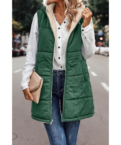 Long Vest for Women Sleeveless Warm Winter Down Jacket Zipper Hooded Down Coat Comfy Fleece Sherpa Jacket with Hood Green $11...