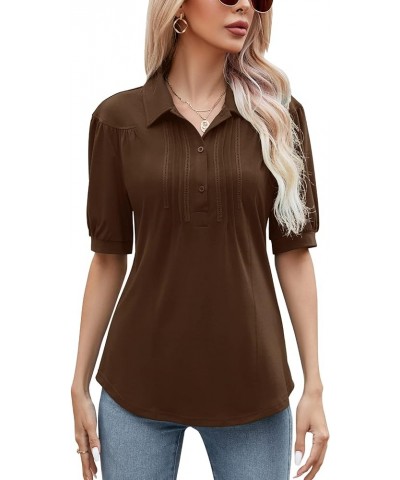 Womens Blouses Dressy Casual Short Sleeve Button Down Collared Polo Shirt Loose Tunic 2023 Summer Tops Brown $15.36 Shirts