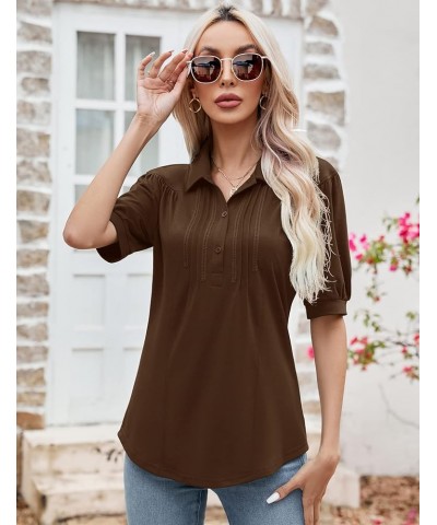 Womens Blouses Dressy Casual Short Sleeve Button Down Collared Polo Shirt Loose Tunic 2023 Summer Tops Brown $15.36 Shirts