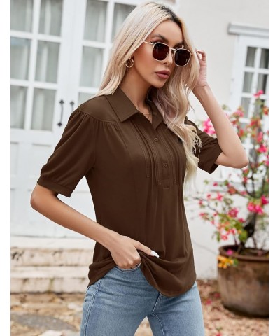 Womens Blouses Dressy Casual Short Sleeve Button Down Collared Polo Shirt Loose Tunic 2023 Summer Tops Brown $15.36 Shirts