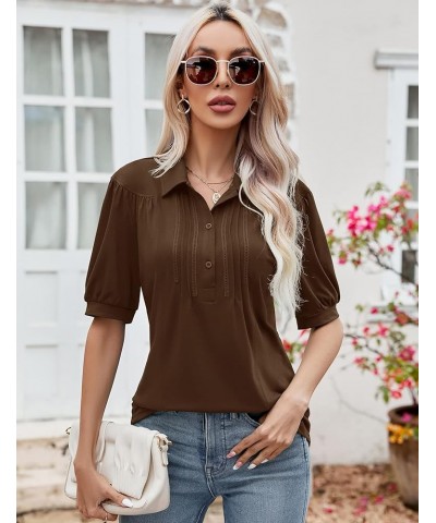 Womens Blouses Dressy Casual Short Sleeve Button Down Collared Polo Shirt Loose Tunic 2023 Summer Tops Brown $15.36 Shirts