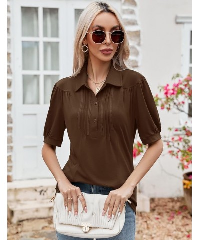 Womens Blouses Dressy Casual Short Sleeve Button Down Collared Polo Shirt Loose Tunic 2023 Summer Tops Brown $15.36 Shirts