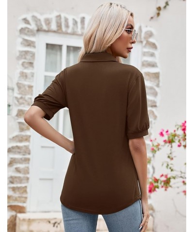 Womens Blouses Dressy Casual Short Sleeve Button Down Collared Polo Shirt Loose Tunic 2023 Summer Tops Brown $15.36 Shirts