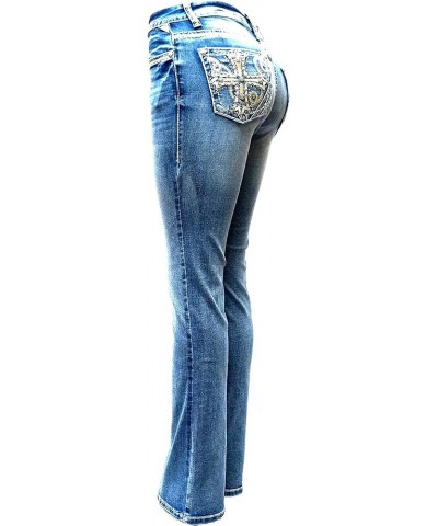 Jack David U-Cute Sweet Look Clash Jeans Women's Rhinestone Dark Wash Mid Rise Boot Cut/Skinny Denim Jean S1096-pb Blue Bootc...