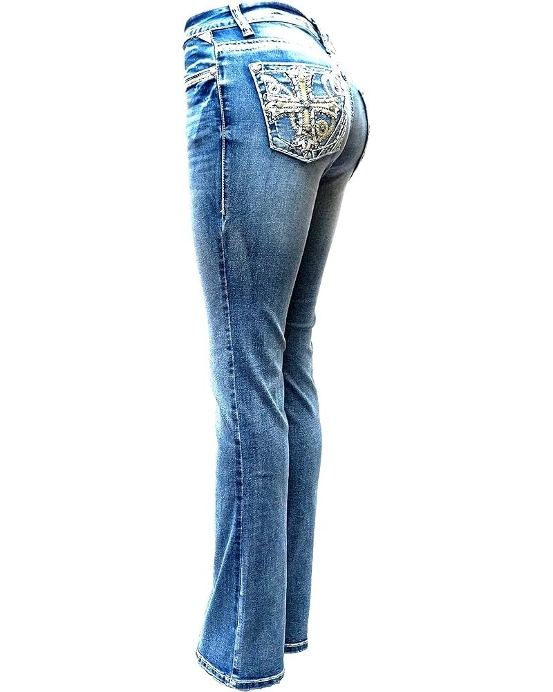 Jack David U-Cute Sweet Look Clash Jeans Women's Rhinestone Dark Wash Mid Rise Boot Cut/Skinny Denim Jean S1096-pb Blue Bootc...