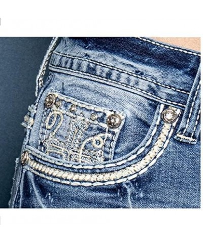 Jack David U-Cute Sweet Look Clash Jeans Women's Rhinestone Dark Wash Mid Rise Boot Cut/Skinny Denim Jean S1096-pb Blue Bootc...