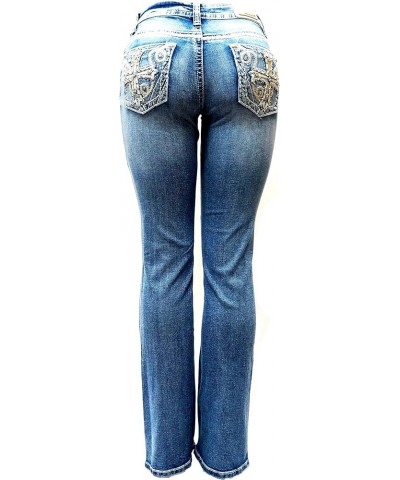 Jack David U-Cute Sweet Look Clash Jeans Women's Rhinestone Dark Wash Mid Rise Boot Cut/Skinny Denim Jean S1096-pb Blue Bootc...