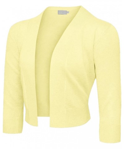 Women's 3/4 Sleeve Open Front Lightweight Cropped Shrug Cardigans Sweaters (S-XL) Lemon Yellow $13.22 Sweaters