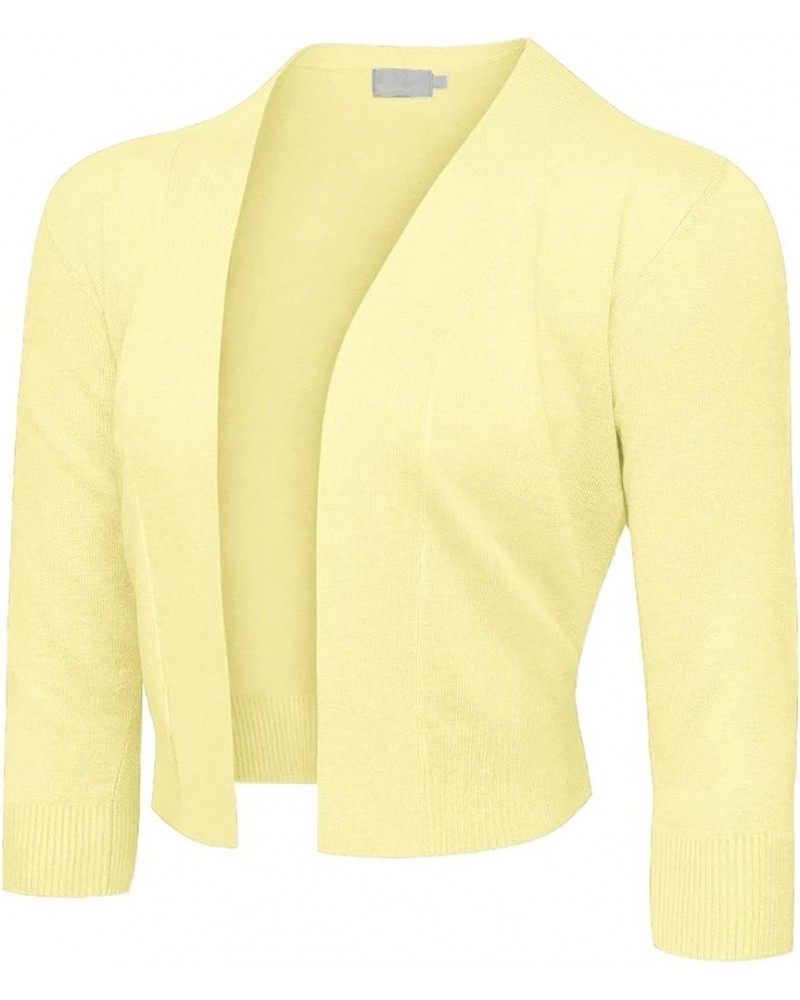 Women's 3/4 Sleeve Open Front Lightweight Cropped Shrug Cardigans Sweaters (S-XL) Lemon Yellow $13.22 Sweaters