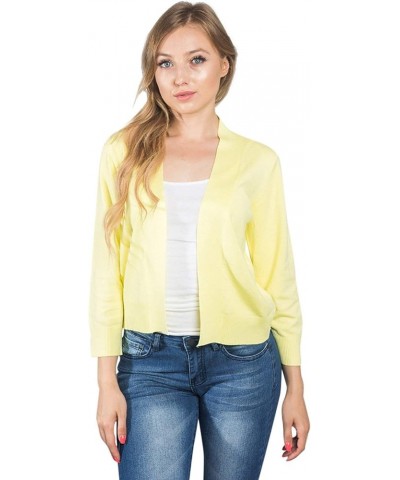 Women's 3/4 Sleeve Open Front Lightweight Cropped Shrug Cardigans Sweaters (S-XL) Lemon Yellow $13.22 Sweaters