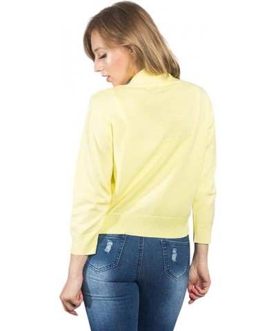 Women's 3/4 Sleeve Open Front Lightweight Cropped Shrug Cardigans Sweaters (S-XL) Lemon Yellow $13.22 Sweaters