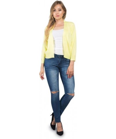 Women's 3/4 Sleeve Open Front Lightweight Cropped Shrug Cardigans Sweaters (S-XL) Lemon Yellow $13.22 Sweaters