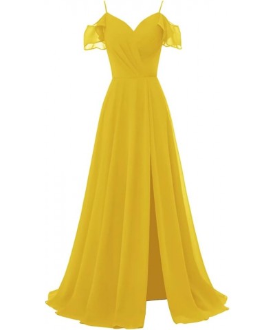 V Neck Bridesmaid Dresses Long Chiffon Ruffle Sleeves Formal Evening Wedding Party Dress for Women with Slit Mustard Yellow $...