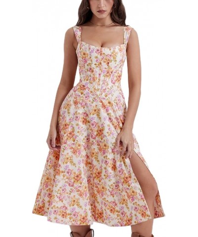 Women Y2k Floral Spaghetti Strap Long Dress Bodycon Sleeveless Midi Dress Low Cut Camis Dress Summer Beachwear Ad-pink $11.39...