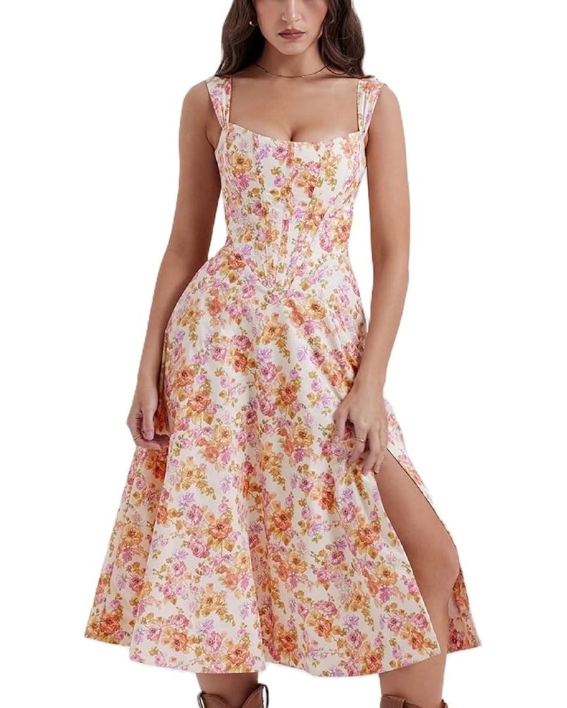 Women Y2k Floral Spaghetti Strap Long Dress Bodycon Sleeveless Midi Dress Low Cut Camis Dress Summer Beachwear Ad-pink $11.39...