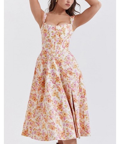 Women Y2k Floral Spaghetti Strap Long Dress Bodycon Sleeveless Midi Dress Low Cut Camis Dress Summer Beachwear Ad-pink $11.39...