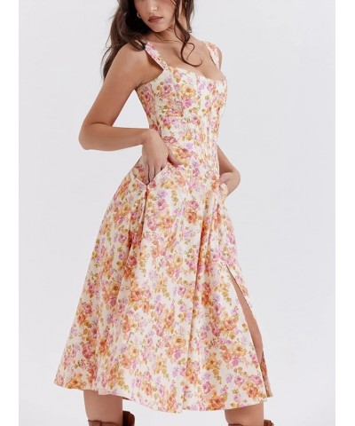 Women Y2k Floral Spaghetti Strap Long Dress Bodycon Sleeveless Midi Dress Low Cut Camis Dress Summer Beachwear Ad-pink $11.39...