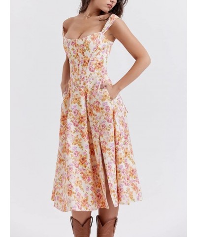 Women Y2k Floral Spaghetti Strap Long Dress Bodycon Sleeveless Midi Dress Low Cut Camis Dress Summer Beachwear Ad-pink $11.39...