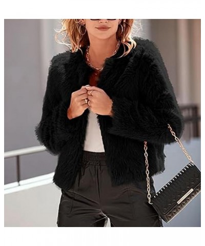 Women's Winter Round Long Sleeve Coat Fleece Cropped Faux Fur Jacket Shaggy Warm Outerwear for Fall Sport Solstice Black B $4...