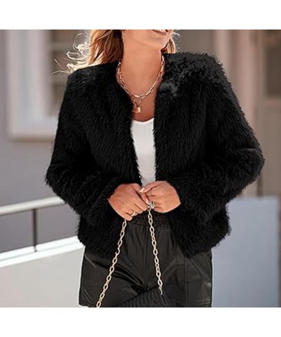 Women's Winter Round Long Sleeve Coat Fleece Cropped Faux Fur Jacket Shaggy Warm Outerwear for Fall Sport Solstice Black B $4...