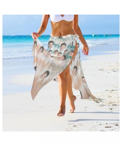 Custom Faces Short Sarongs Personalized Chiffon Beach Wrap for Women Printed Cover Ups Bikini Wraps Design 02 $12.59 Swimsuits