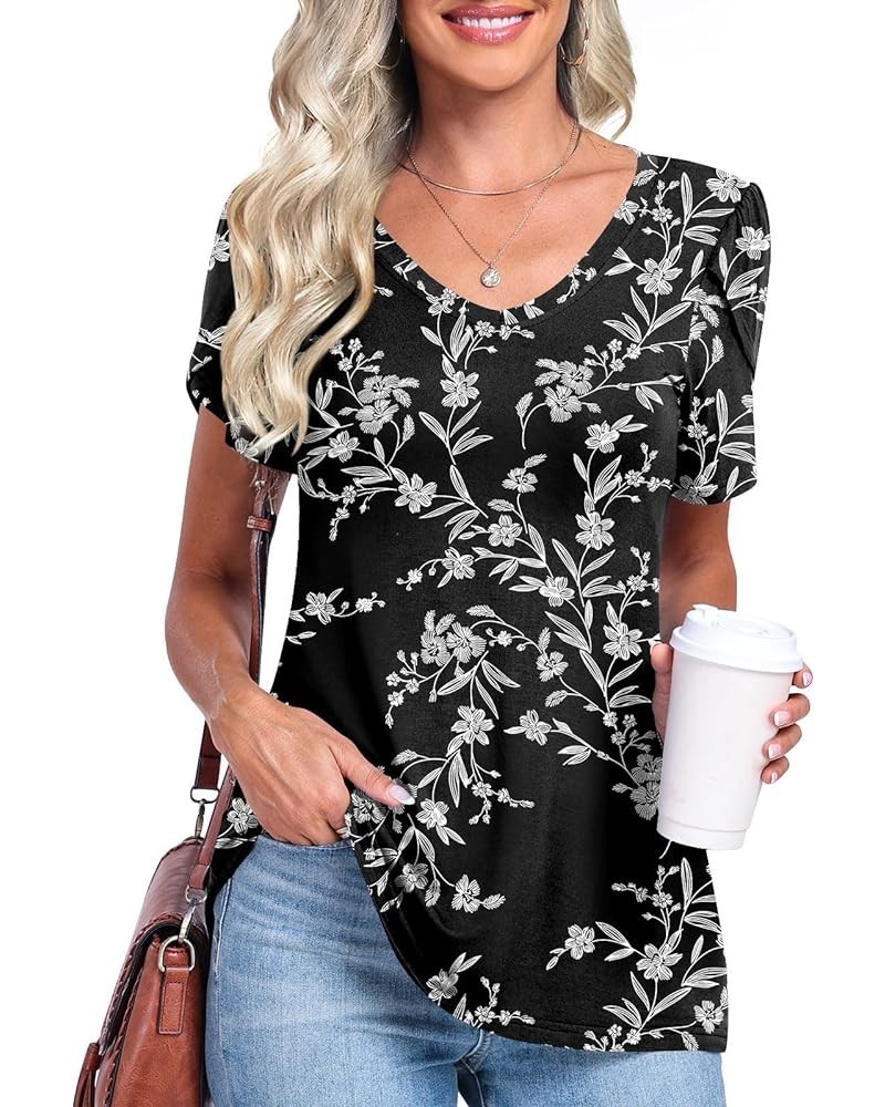 Summer Womens Casual T-Shirts V-Neck Short Sleeve Tops Tee Elastic Comfy Basic Blouse Cute Black Carving $14.24 Tops