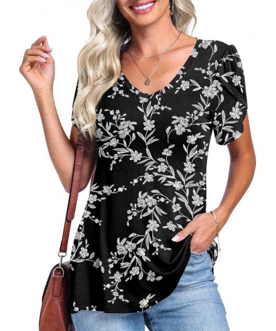 Summer Womens Casual T-Shirts V-Neck Short Sleeve Tops Tee Elastic Comfy Basic Blouse Cute Black Carving $14.24 Tops