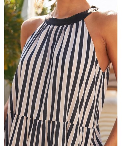 Women's Summer Halter Maxi Dresses 2024 Casual Boho Striped Sleeveless Tiered Flowy A Line Beach Long Dress Black $22.94 Dresses