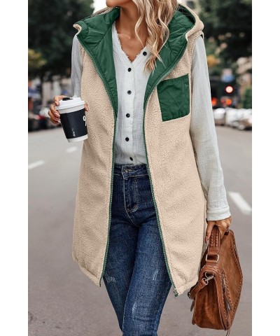 Long Vest for Women Sleeveless Warm Winter Down Jacket Zipper Hooded Down Coat Comfy Fleece Sherpa Jacket with Hood Green $11...