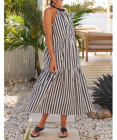 Women's Summer Halter Maxi Dresses 2024 Casual Boho Striped Sleeveless Tiered Flowy A Line Beach Long Dress Black $22.94 Dresses