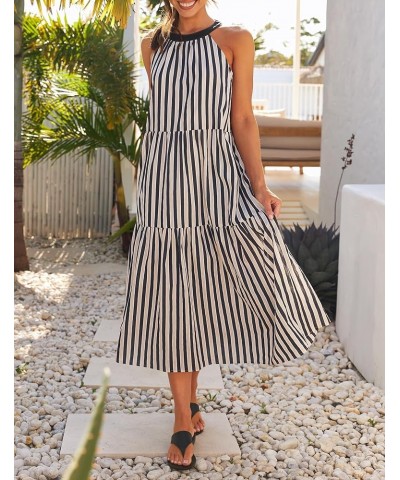 Women's Summer Halter Maxi Dresses 2024 Casual Boho Striped Sleeveless Tiered Flowy A Line Beach Long Dress Black $22.94 Dresses