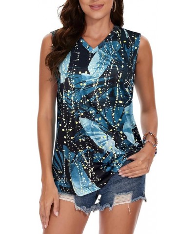 Women Summer Tops Sleeveless V Neck Tshirt Casual Loose Fit Tank Tunic Blouses Blue Leaf $10.39 Tanks