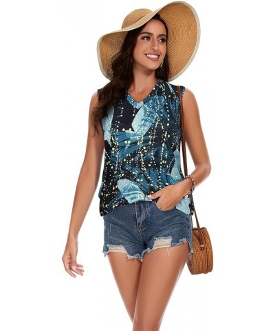 Women Summer Tops Sleeveless V Neck Tshirt Casual Loose Fit Tank Tunic Blouses Blue Leaf $10.39 Tanks