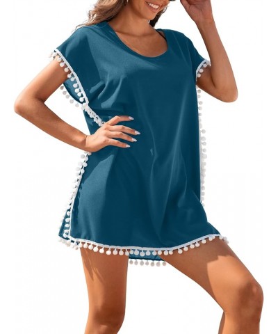 Womens Chiffon Swimsuit Cover Up Beach Coverups for Swimwear Lake Blue Pom $12.90 Swimsuits